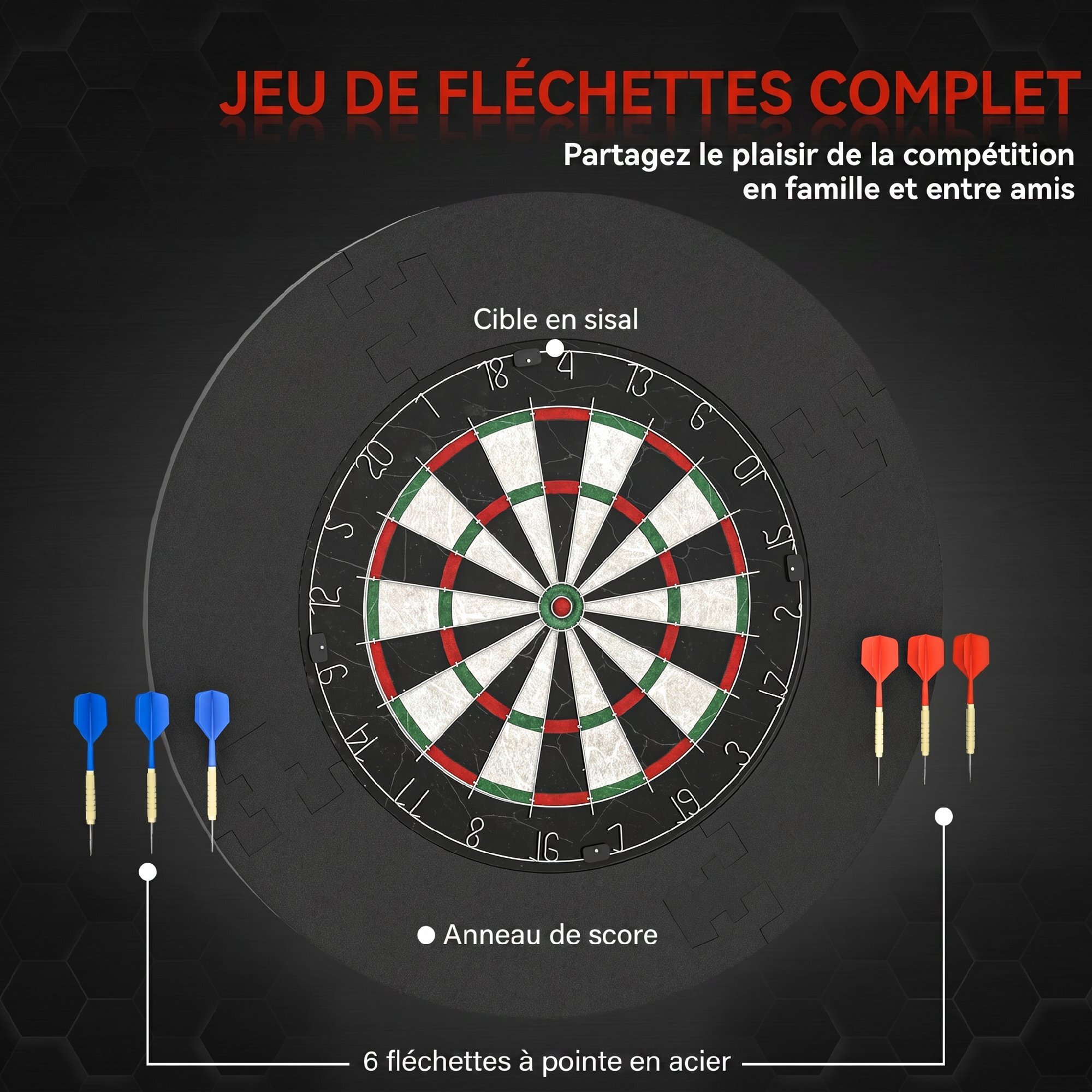 Cible de fléchettes avec anneau de protection EVA noir