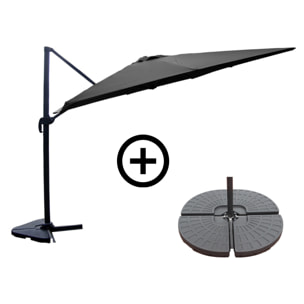 RAFAELA Ensemble parasol  gris 3x3m et 4 dalles à lester