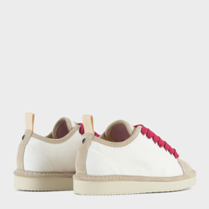 SCARPA ALLACCIATA P01 DONNA IN LINO E SUEDE BIANCO-NEBBIA-FUCSIA