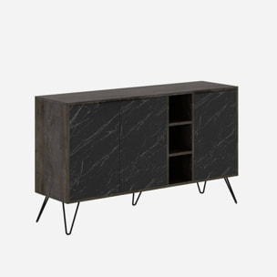 Credenza Dpenz, Buffet da soggiorno, Madia da salotto, Dispensa da cucina, 142x36h83 cm, Ossido e Nero Marmo