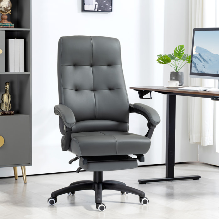 Silla de Oficina Giratoria Silla de Escritorio Reclinable Silla de Estudio Tapizada de PU con Altura Ajustable Reposabrazos Reposapiés 65x65x118-125 cm Gris Oscuro