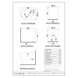 Coppia Sanitari Filomuro Filo Muro Vaso WC Rimless Senza Brida E Bidet Design Moderno In Ceramica Copriwater Chiusura Soft Close Rallentata Bianco