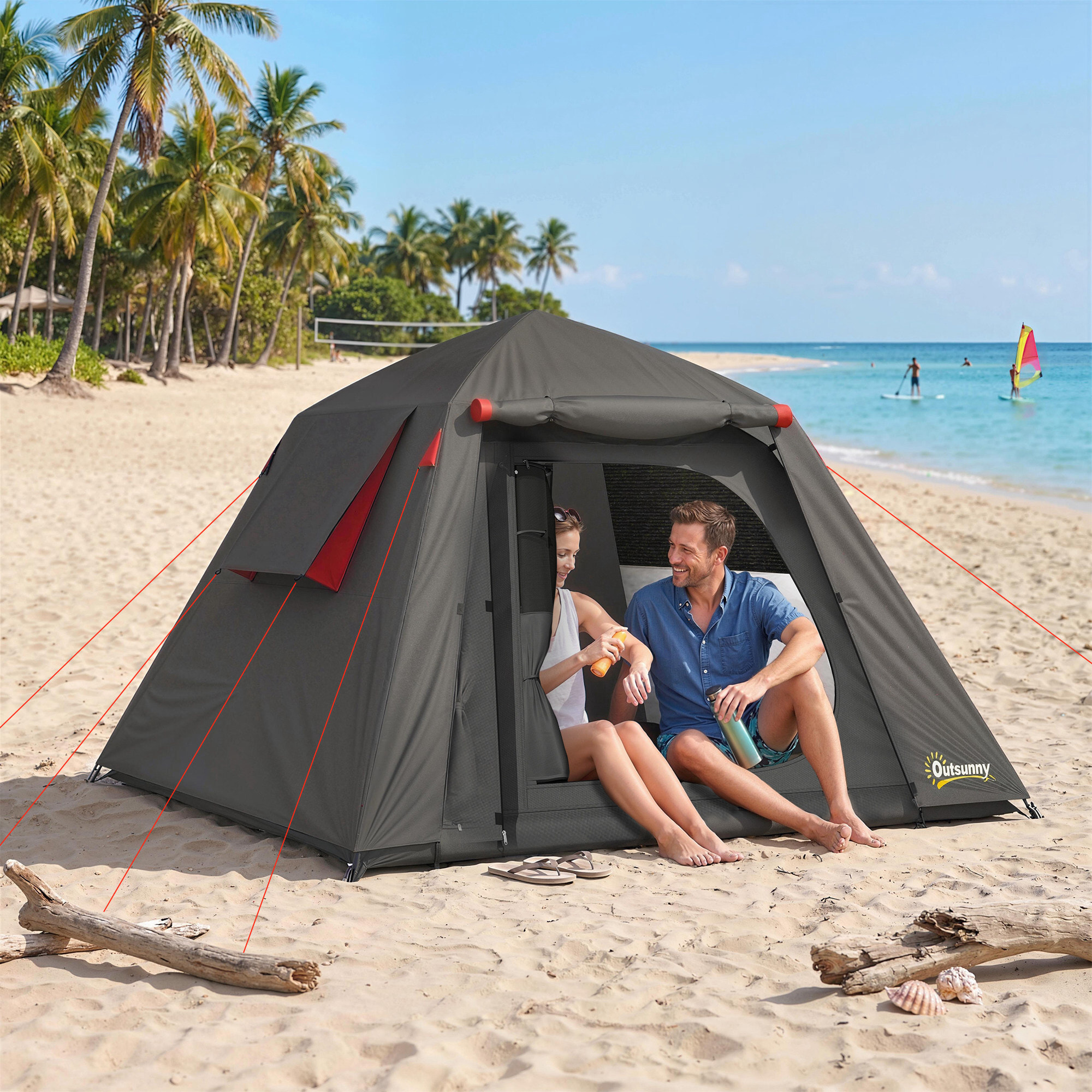 Tente camping dôme 2 pers. imperméable 3000mm - 2,1x2,1x1,5m - anthracite