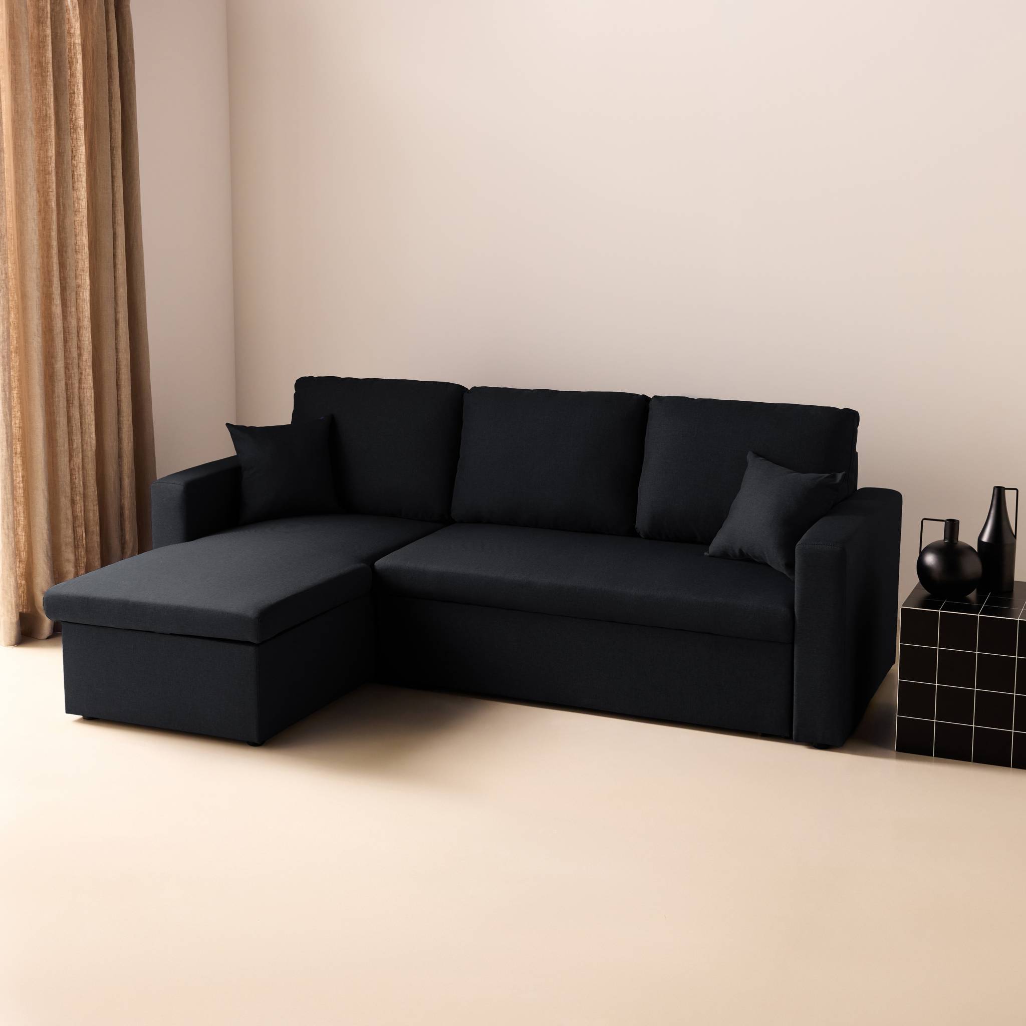 Canapé d'angle convertible réversible 3 places tissu avec coffre IDA