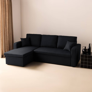 Canapé d'angle convertible réversible 3 places tissu avec coffre IDA