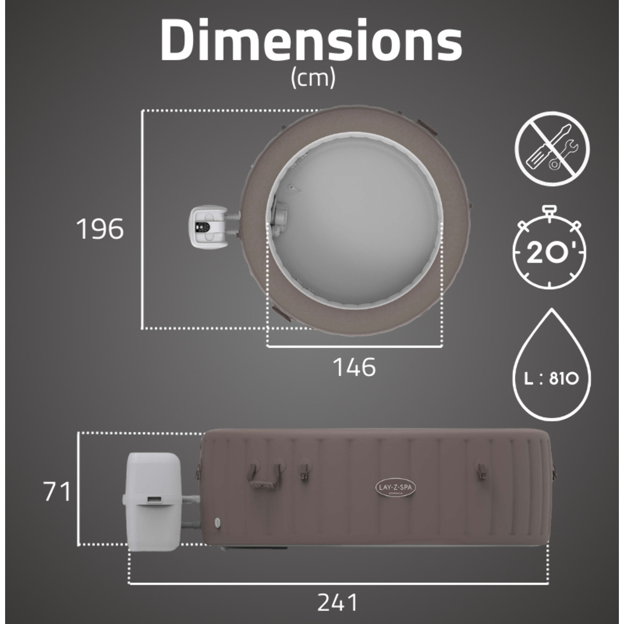 Bestway Spa gonflable rond Lay-Z-Spa Dominica Smart HydroJet Wifi 4-6 personnes
