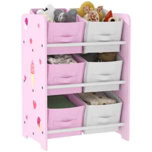 Estantería Infantil para Niños de +3 Años Estantería para Juguetes con 6 Cajas de Tela no Tejida Extraíbles Organizador de Juguetes para Dormitorio Guardería 43x30x60 cm Rosa