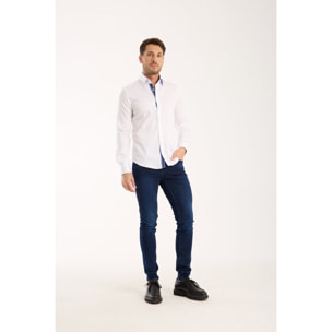 Camicia Uomo 2 Bottoni Button Down Slim Satin Unito Bianco