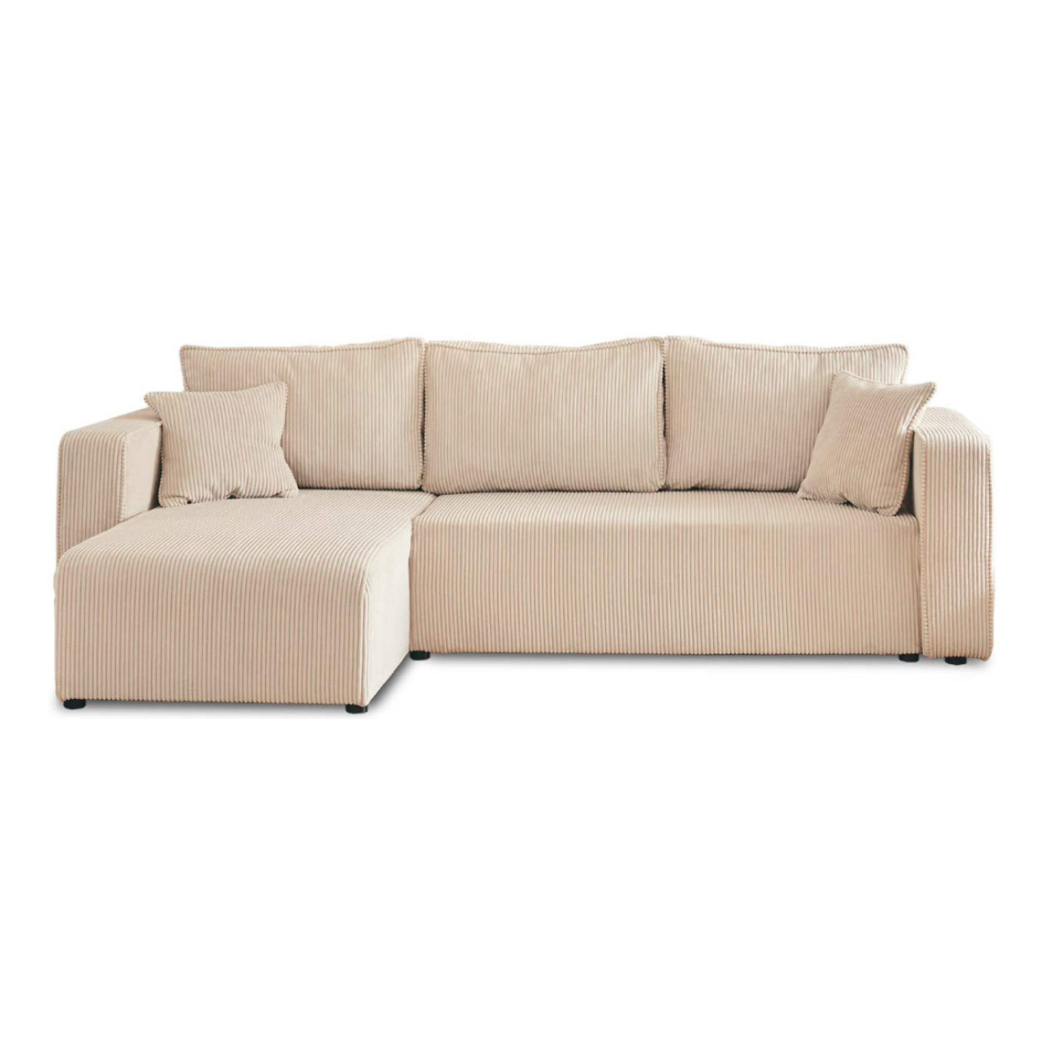 Topaze - canapé d'angle réversible - 4 places - convertible avec coffre - en velours côtelé - Beige