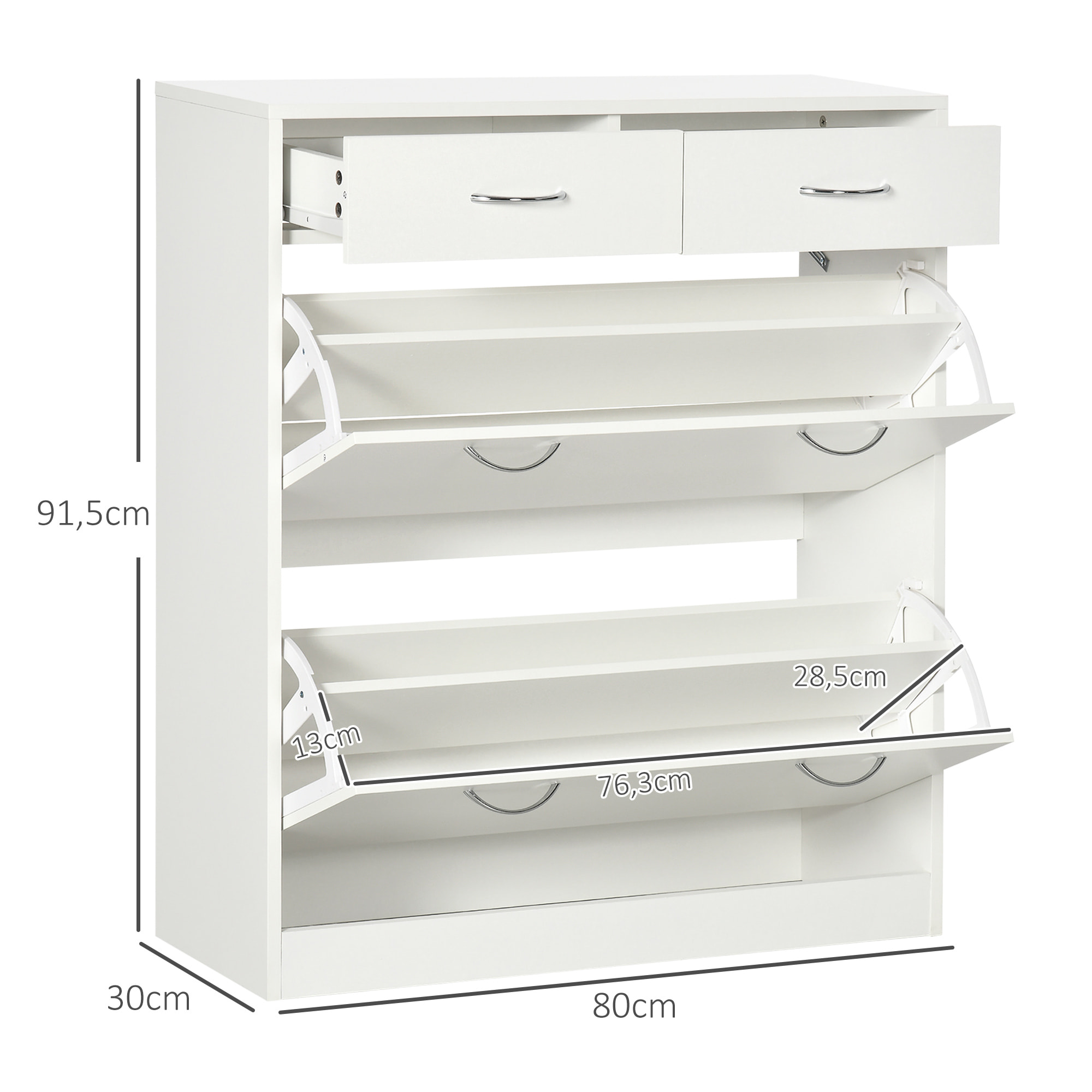 Armoire meuble à chaussures multi-rangement 2 abattants double niveau 2 tiroirs blanc