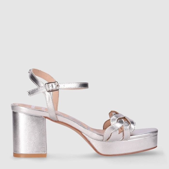 Sandalias de Piel Sintética - Plata - Tacón: 8 cm