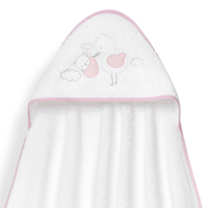Capa Baño 1X1 Mod Cigueña Oso+Gorro Bco/Rosa