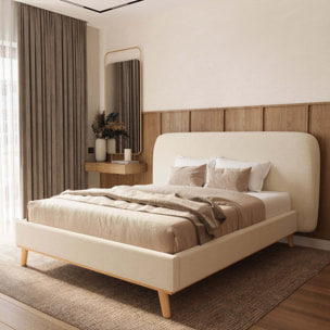 Lit double 160x200 cm en tissu gris/beige - Modjo