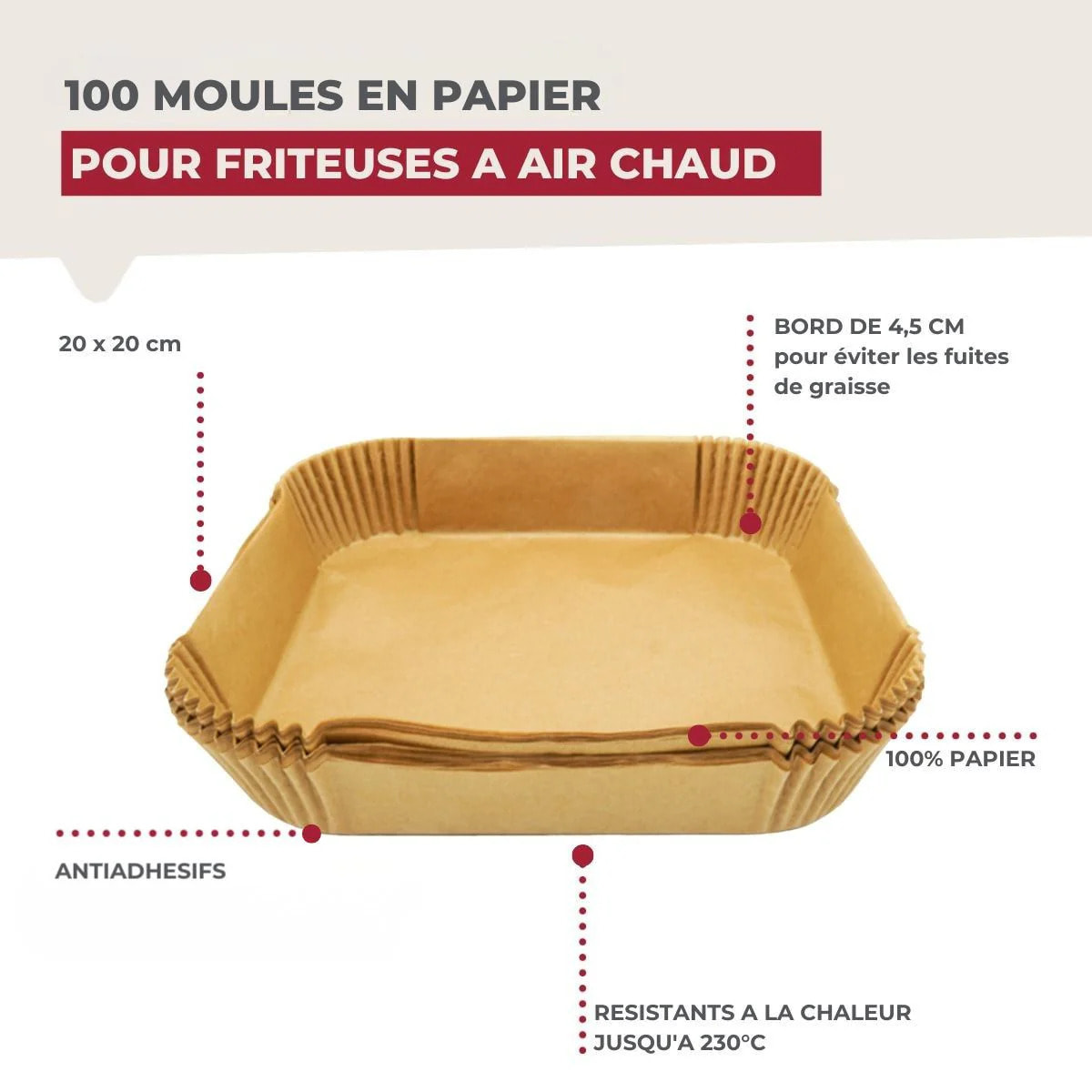 Ensemble de 100 Moules en papier pour air fryer carrés Fackelmann Divers