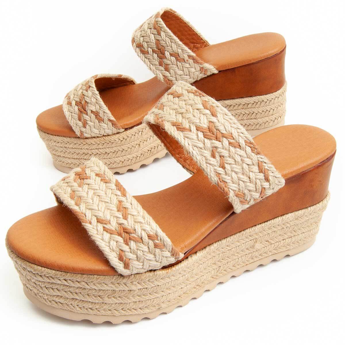 Sandalia de cuña - Beige - Altura: 9 cm