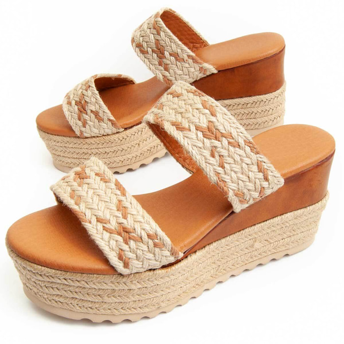 Sandalia de cuña - Beige - Altura: 9 cm