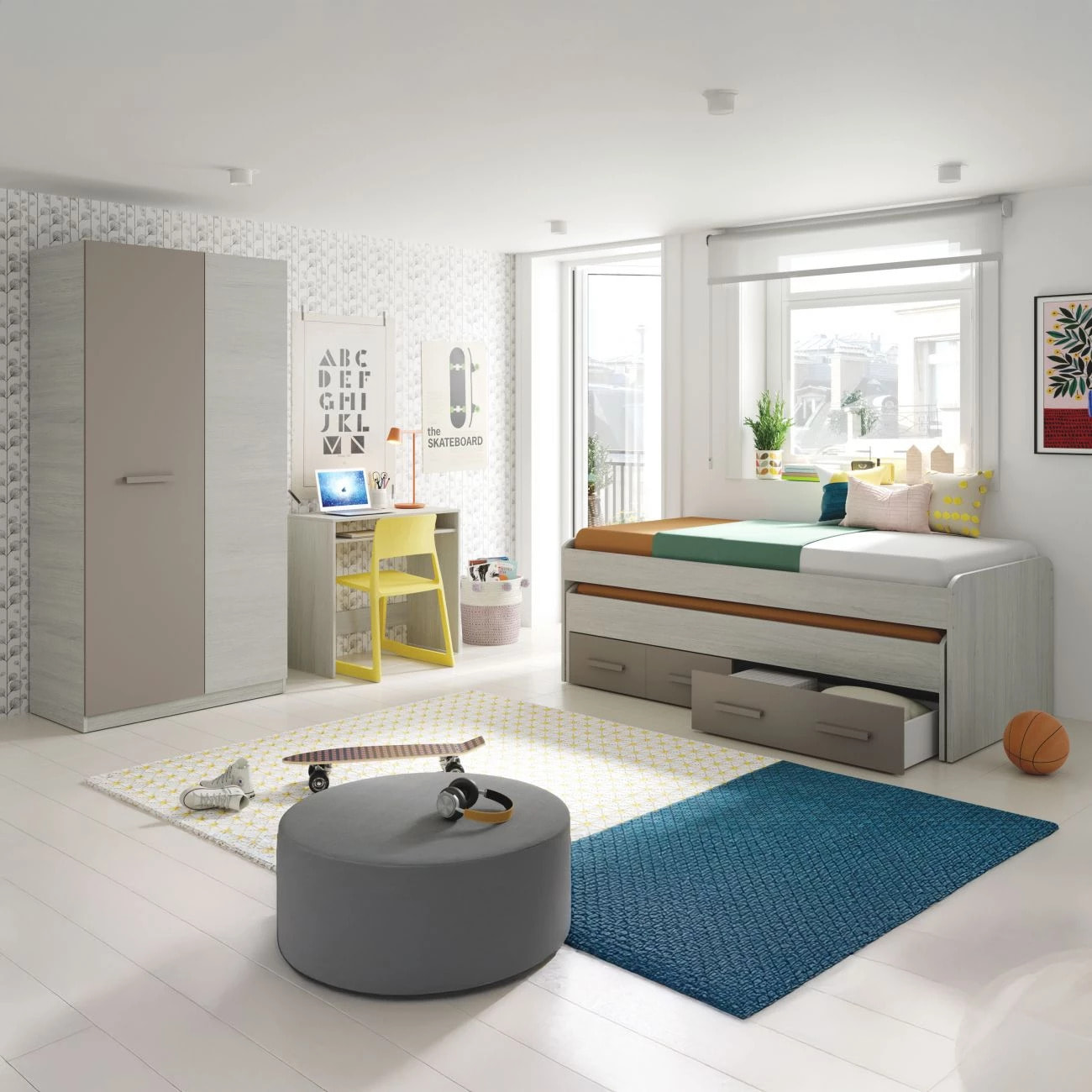 Dormitorio juvenil Axim Plus Blanco Alpes - Basalto