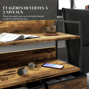 Commode 7 tiroirs non tissés pliables - structure acier noir - plateau MDF - aspect bois vieilli