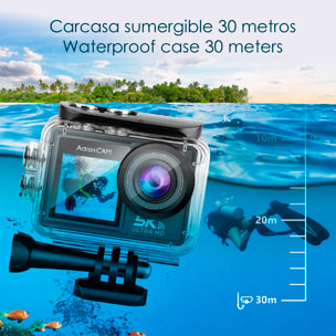 Camera Sportiva M40 R 5k 30fps con 47,75 mpx, doppio schermo da 2" e 1.3" con una moltitudine di accessori sportivi e WIFI.