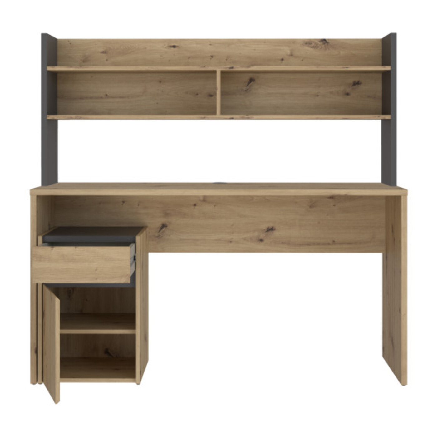 Bureau et sur-meuble de bureau effet bois et gris foncé - L140 CM - KIARA
