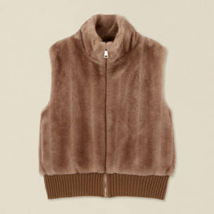 Oltre - Gilet effetto peluche con collo alto - Beige