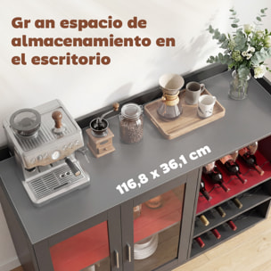 Mueble de Bar, Armario Buffet para Vinos con Luces LED RGB y Botellero para 12 Botellas, Aparador de Cocina con Estante Ajustable y Puertas de Cierre Suave, para Comedor, Salón, Negro