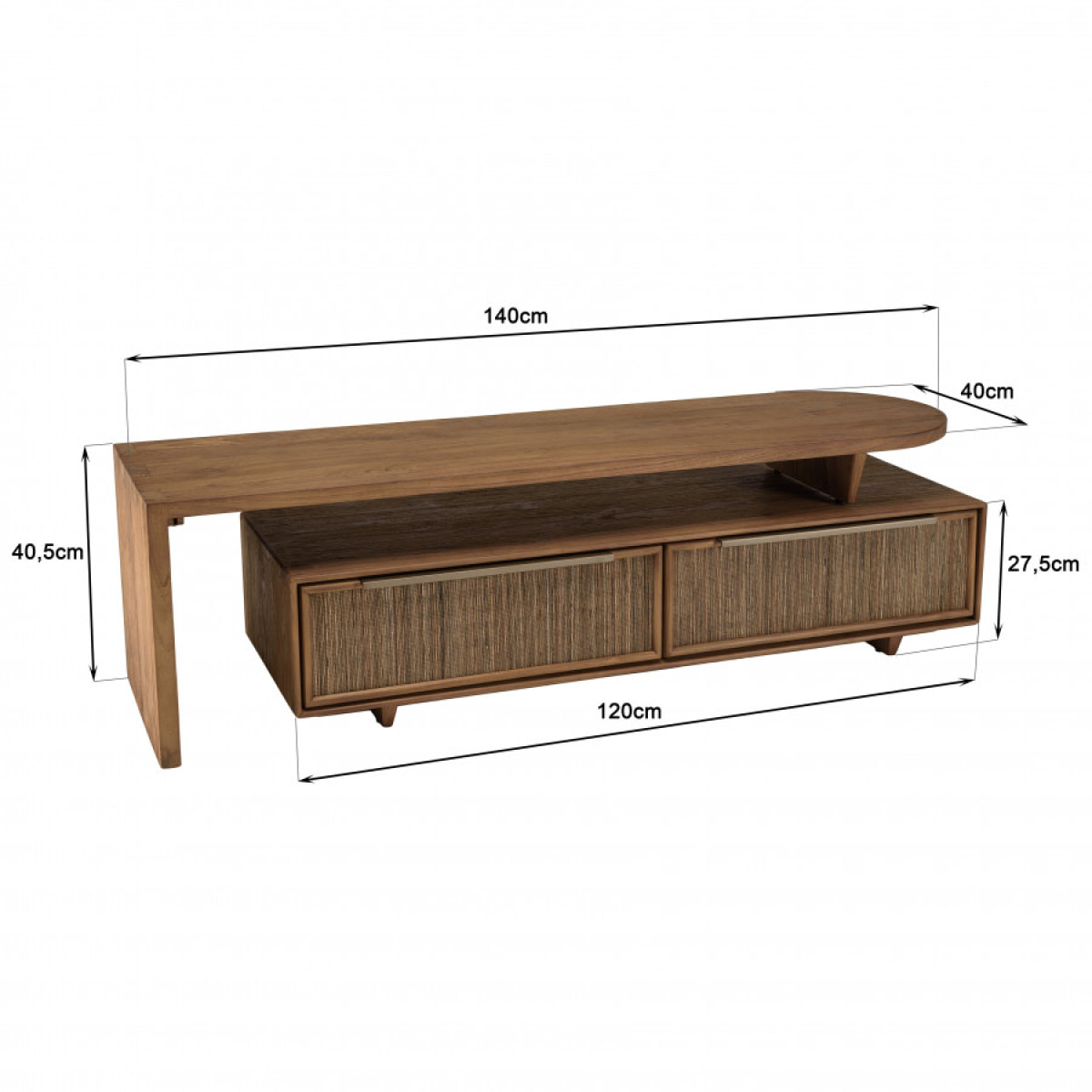 ALIDA - Meuble TV modulable 140x40cm 2 tiroirs en bois teck recyclé