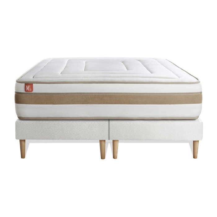 Ensemble - Matelas Ressorts ensachés et mémoire de forme 26cm d'épaisseur - 7 zones de confort - Confort équilibré - Sommier tapissier monobloc - 2 places