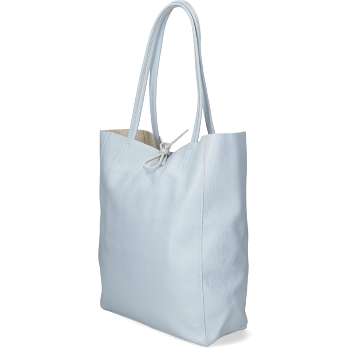 Chicca Borse - Borsa a Spalla Shopper Donna in Vera Pelle - Colore Cielo