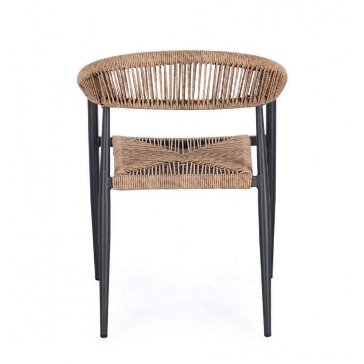 Set di 4 sedie JANDIA in alluminio antracite e fibre intrecciate marroni, impilabili