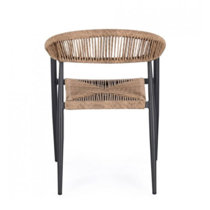 Set di 4 sedie JANDIA in alluminio antracite e fibre intrecciate marroni, impilabili