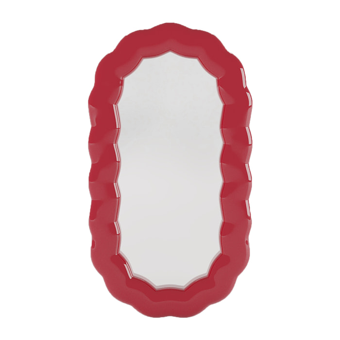 Brooklyn - Miroir mural ovale en céramique ondulée rouge