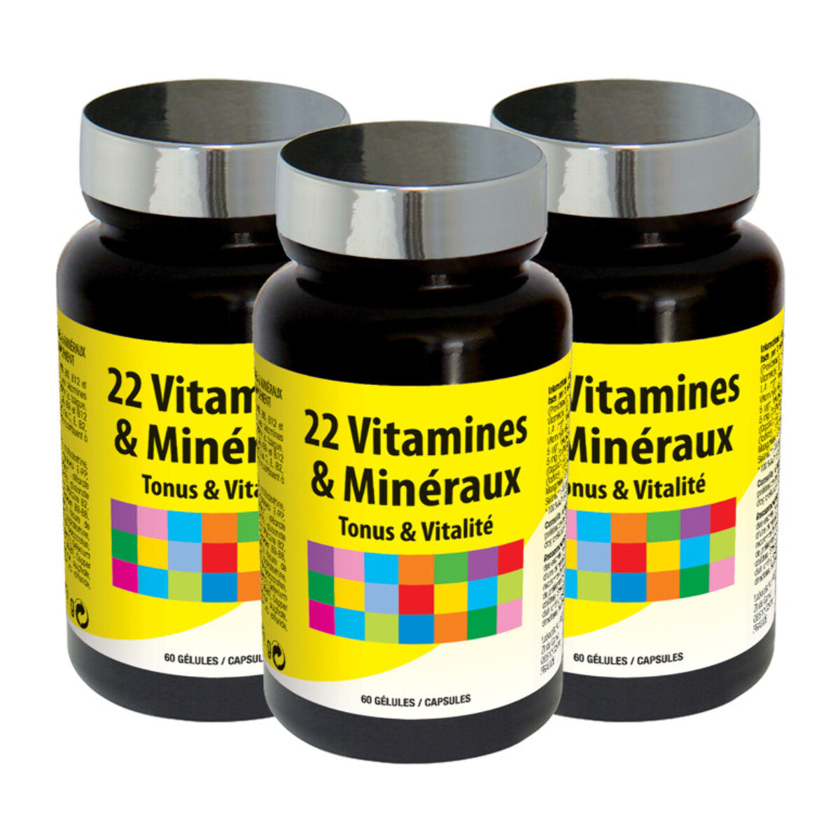 NUTRI EXPERT - 22 Vitamines & Minéraux - Aide à réduire la fatigue - Soutient les défenses naturelles - Protège les cellules du stress oxydatif - Cure 30 jours - Marque Française - Lot de 3 produits
