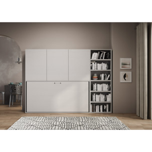 Armoire lit escamotable horizontal 1 couchage 85 Kando avec matelas composition G Frêne Blanc