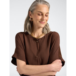 Elena Mirò - T-shirt maniche kimono con bottoni gioiello - Marrone