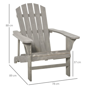 Silla Adirondack de Madera Silla de Jardín con Asiento Extra Ancho Carga 150 kg para Patio Terraza Balcón 78x89x88 cm Gris Claro
