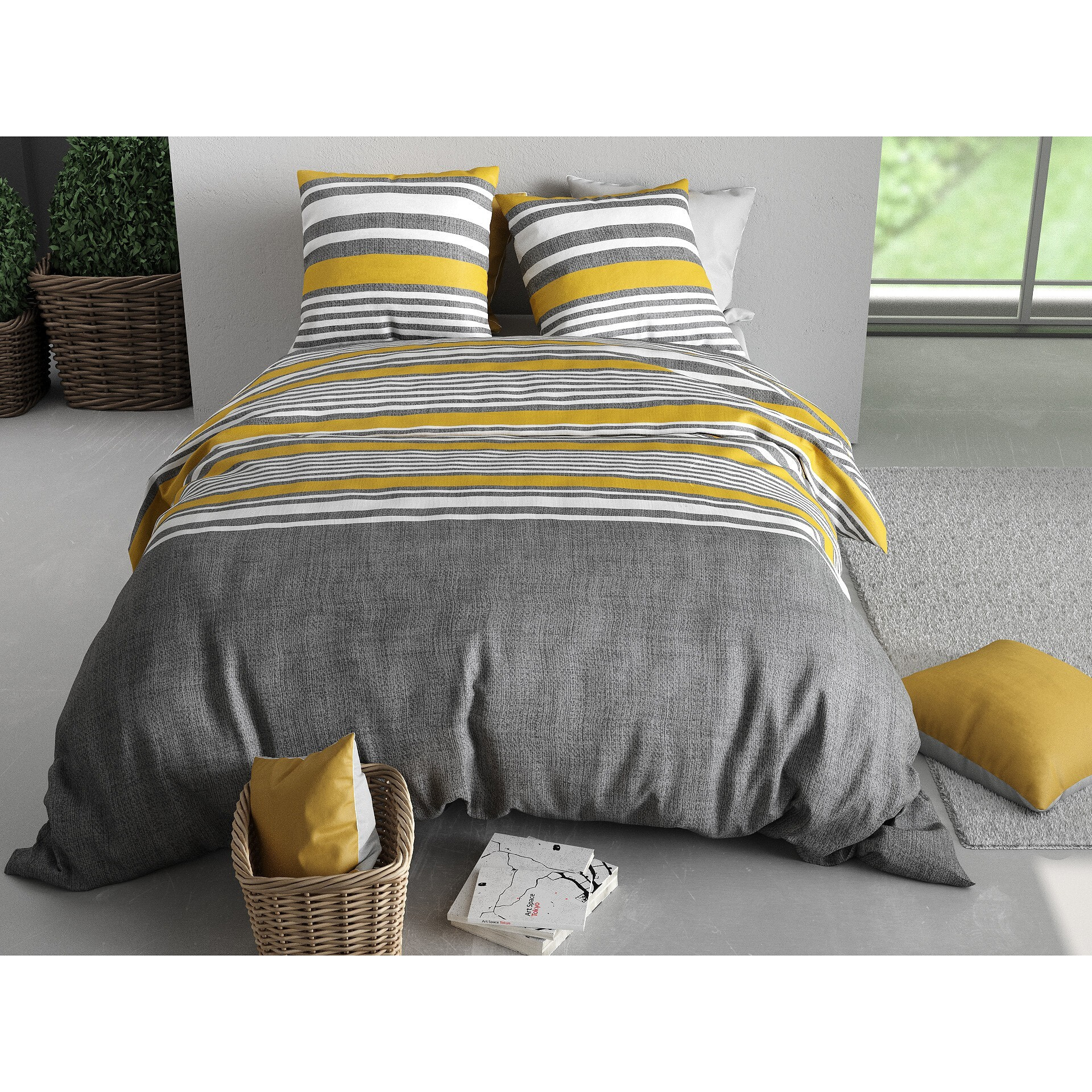 Parure housse de couette imprimée 240x260cm + 2 Taies 100% coton 57fils STUDT