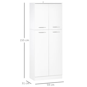 HOMCOM Armario Alto de 2 Puertas Mueble Auxiliar de Almacenaje Multifuncional con 5 Estantes y Baldas Ajustables Moderno para Salón Dormitorio Cocina 59x31x155 cm Blanco