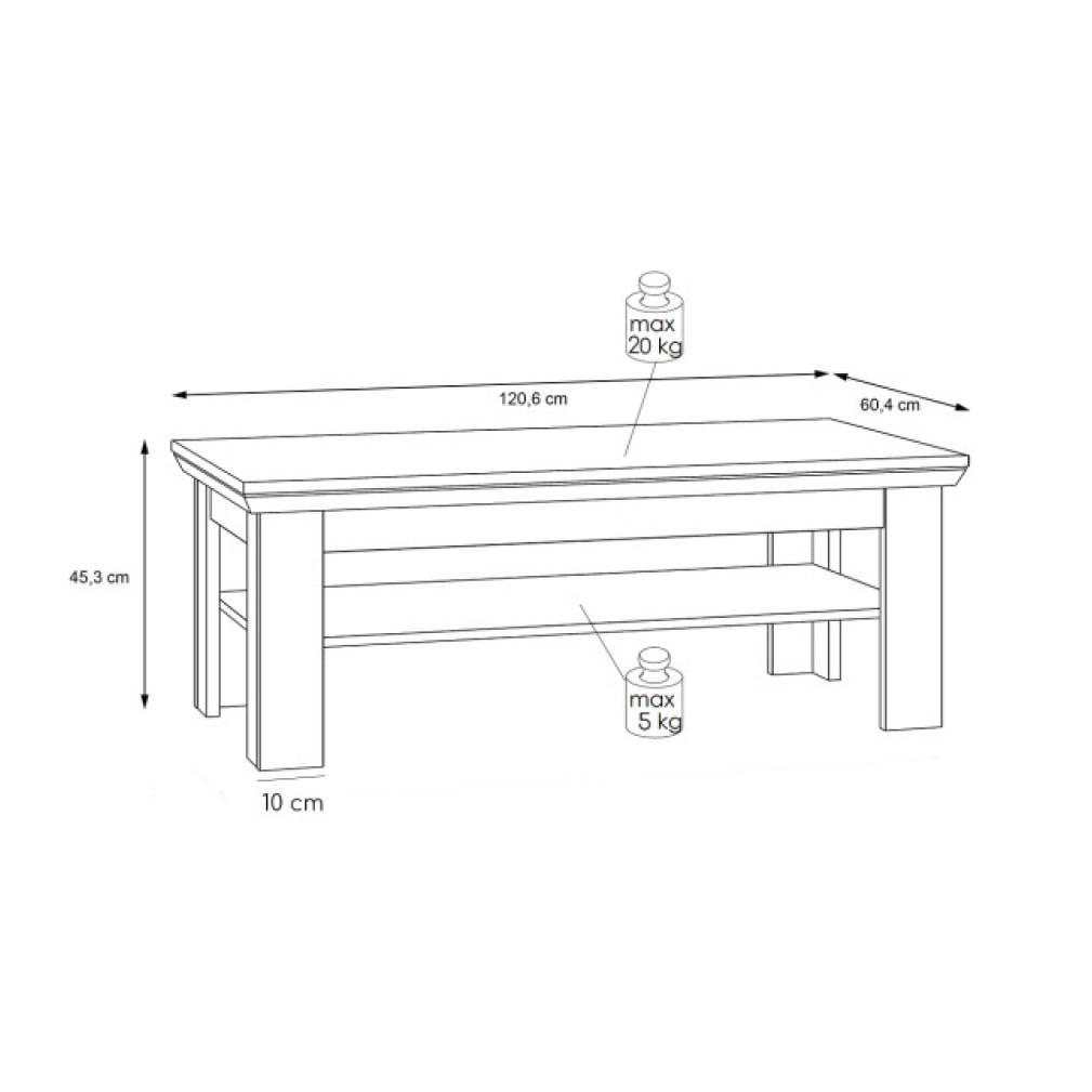 Table basse avec étagère en bois effet chêne clair blanchi - ILONA