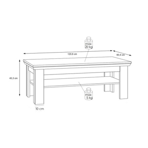 Table basse avec étagère en bois effet chêne clair blanchi - ILONA