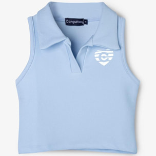 Girl's Bluish Sleeveless Polo T-shirt