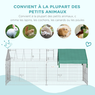 PawHut Parc enclos métal époxy cage extérieure dim. 2,20L x 1,03l x 1,03H m 3 portes et trappe surface abrité PE vert