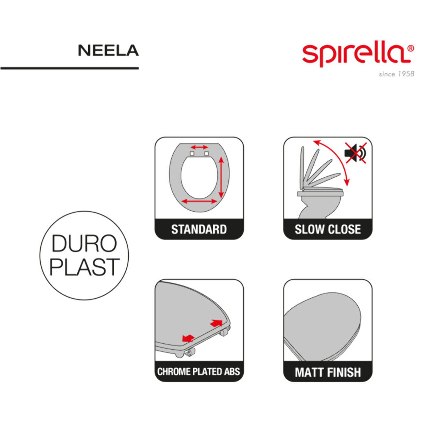 Abattant wc Thermo dur avec frein de chute NEELA Cappuccino mat - Charnières ABS Chromé Spirella
