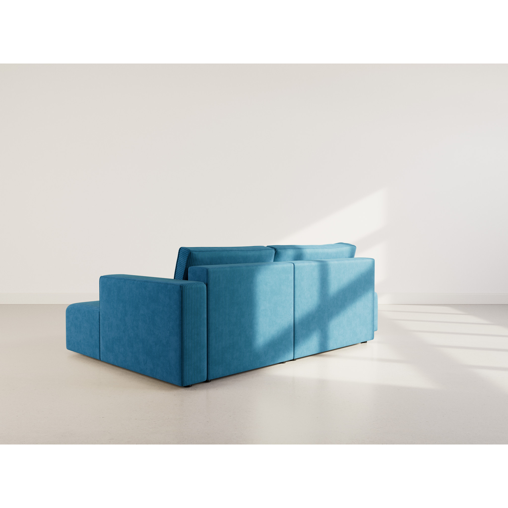 Topaze - canapé d'angle droit 4 places convertible avec coffre en velours côtelé - Bleu