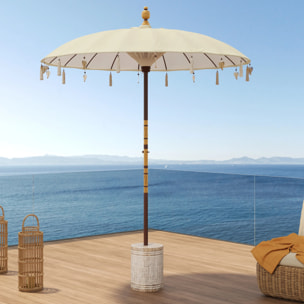 Ensemble parasol en tissu crème et pied de parasol en bois - Ali