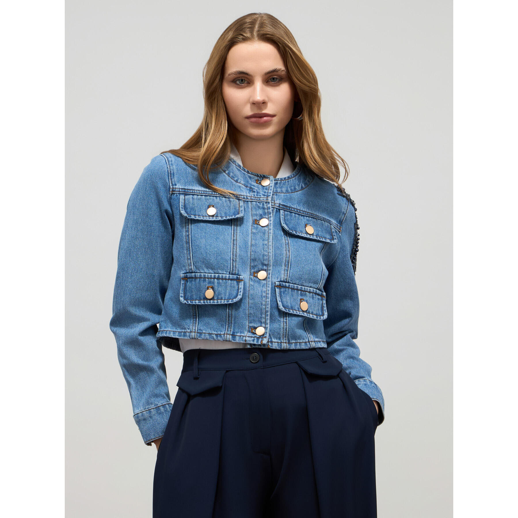 Oltre - Chaqueta de mezclilla con aplicaciones - Light - blue