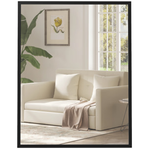 Espejo de Pared, 70x90 cm, Espejo de Baño Rectangular, Decorativo para Salón, Entrada, Pasillo, Horizontal o Vertical, Negro