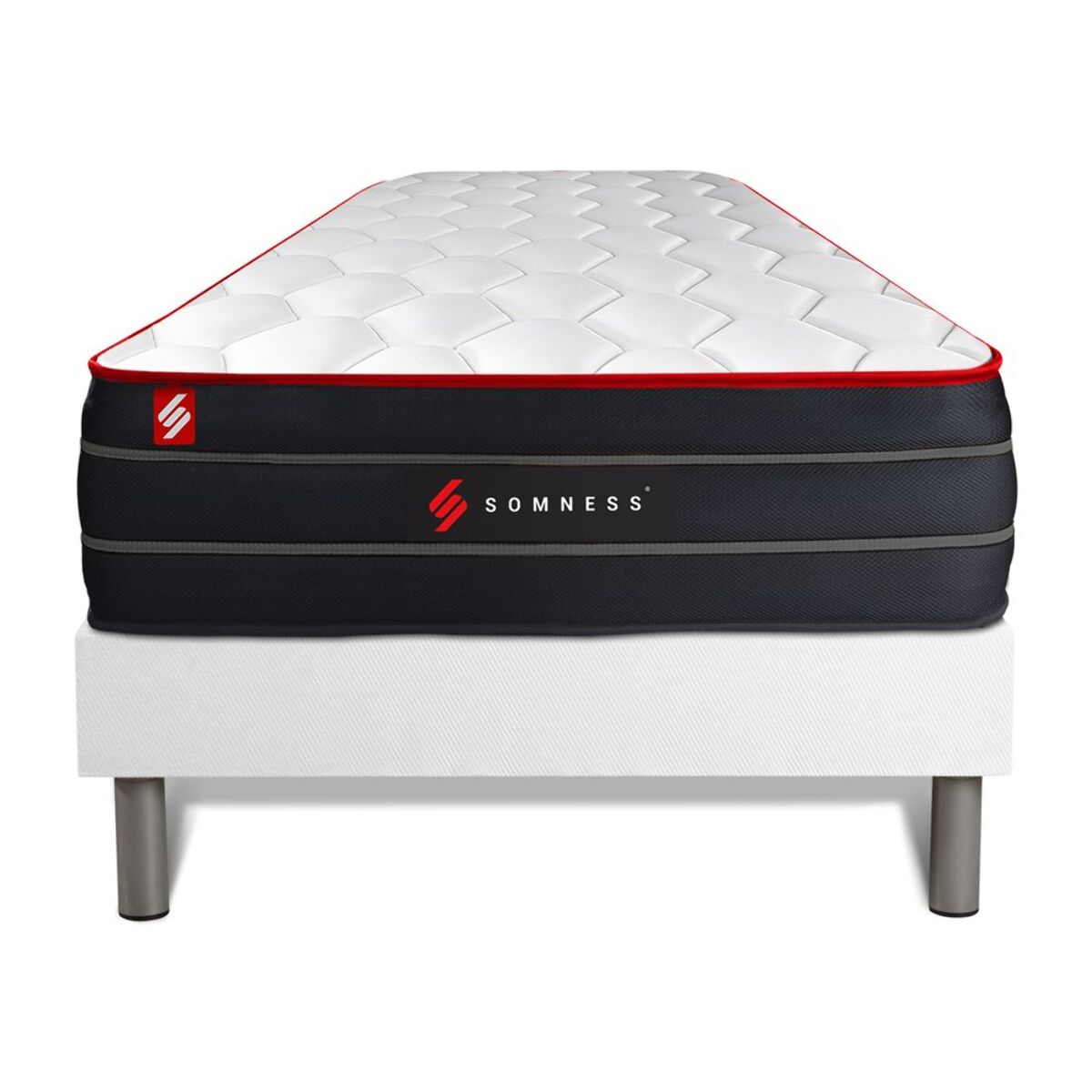 Ensemble - Matelas Hybride 26cm d'épaisseur - 7 zones de confort - Confort équilibré - Sommier tapissier monobloc - 1 place