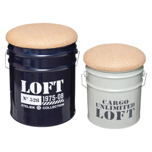 Set de 2 poufs bidons "Alfred" - métal