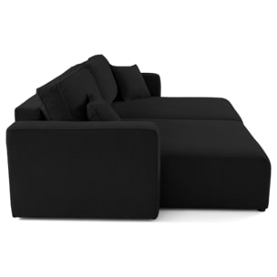 Topaze - Canapé droit 4 places avec double méridienne - assise profonde - en velours côtelé - Noir